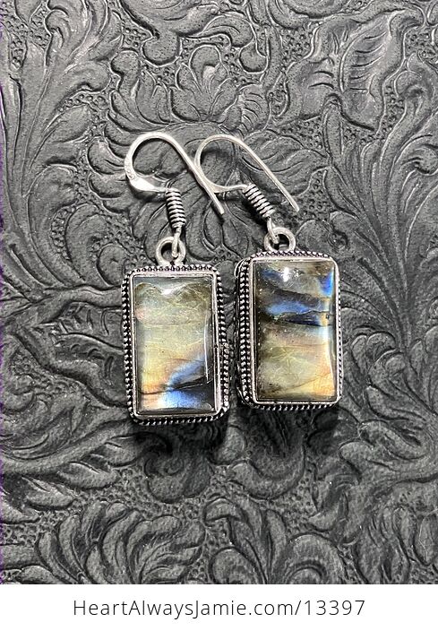 Rectanglular Labradorite Stone Crystal Jewelry Earrings - #8lKIJbTqTk0-2