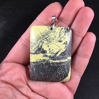 Rectangular Black and Yellow Natural African Turquoise Stone Pendant #PBw6gfW6a38