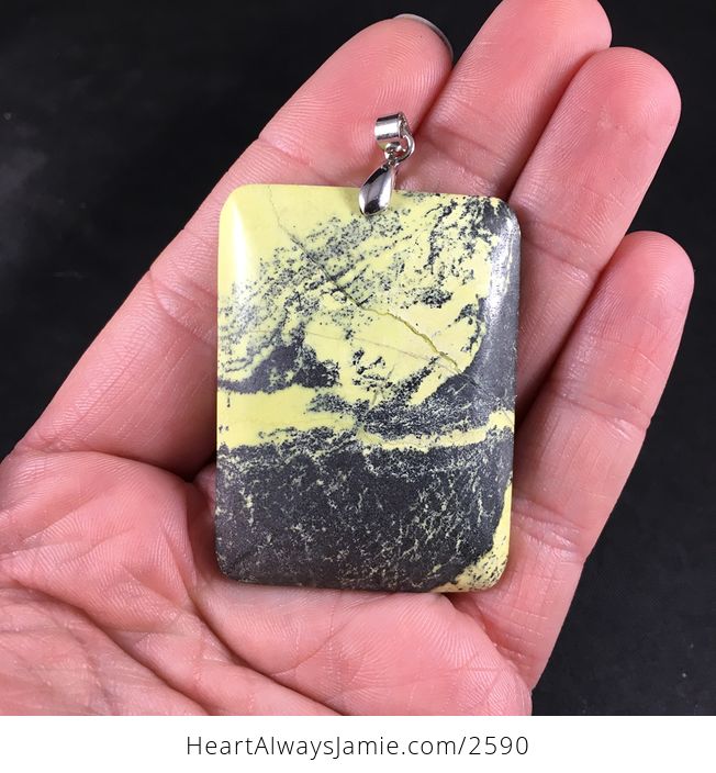Rectangular Black and Yellow Natural African Turquoise Stone Pendant - #PBw6gfW6a38-1