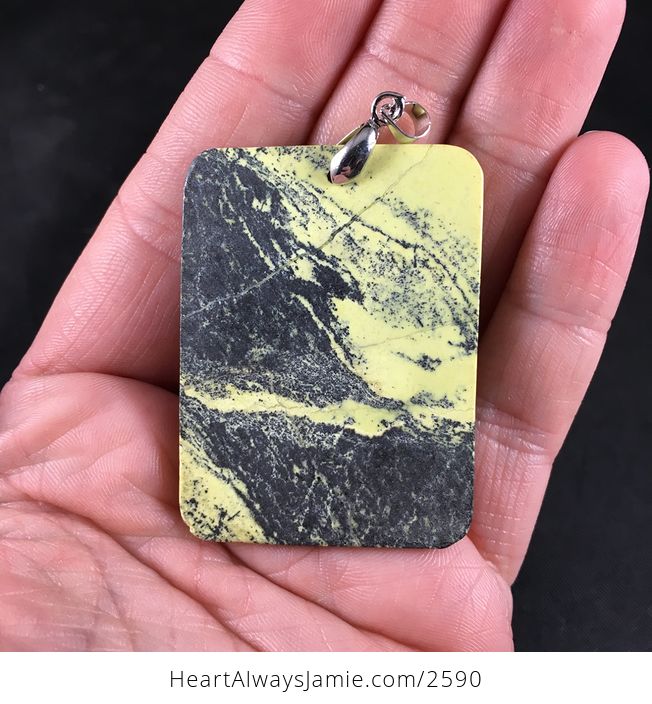 Rectangular Black and Yellow Natural African Turquoise Stone Pendant Necklace - #PBw6gfW6a38-2