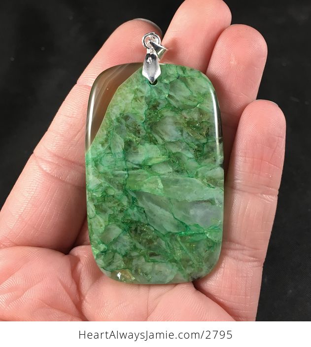 Rectangular Brown and Green Druzy Stone Pendant Necklace - #HSffs0oXxVw-2