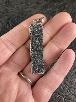 Rectangular Gray Druzy Stone with Silver Toned Bail #WZxFJ5VxESc
