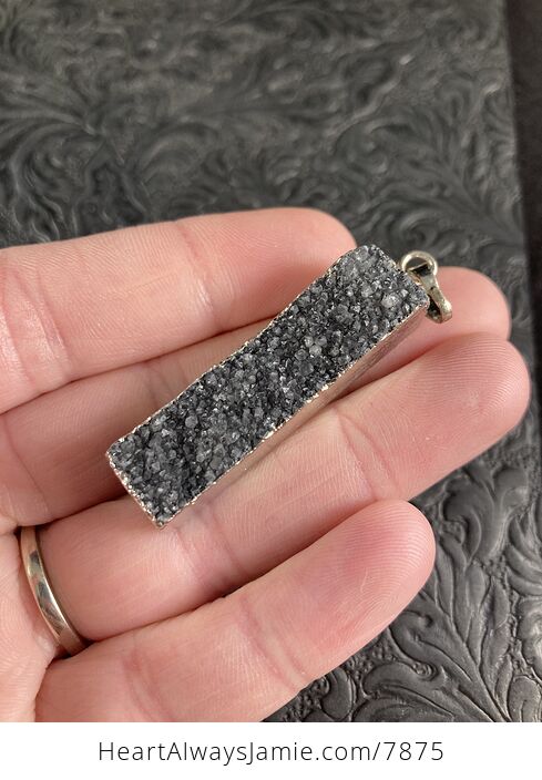 Rectangular Gray Druzy Stone with Silver Toned Bail - #WZxFJ5VxESc-2