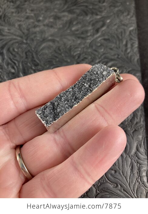 Rectangular Gray Druzy Stone with Silver Toned Bail - #WZxFJ5VxESc-3