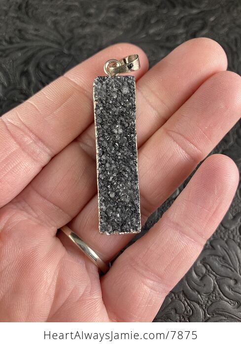 Rectangular Gray Druzy Stone with Silver Toned Bail - #WZxFJ5VxESc-1