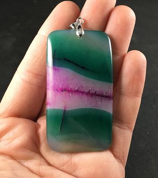 Rectangular Green and Pink and Purple Druzy Agate Stone Pendant #4Vh5gMqzPOQ