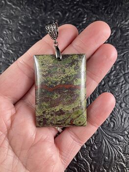 Rectangular Green and Red Dragons Blood Stone Natural Jewelry Pendant #WMcVednXUHM