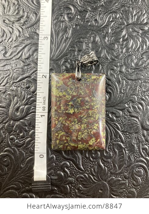 Rectangular Green and Red Dragons Blood Stone Natural Jewelry Pendant - #4SiKyiLlqe8-1