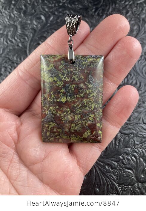 Rectangular Green and Red Dragons Blood Stone Natural Jewelry Pendant - #4SiKyiLlqe8-5