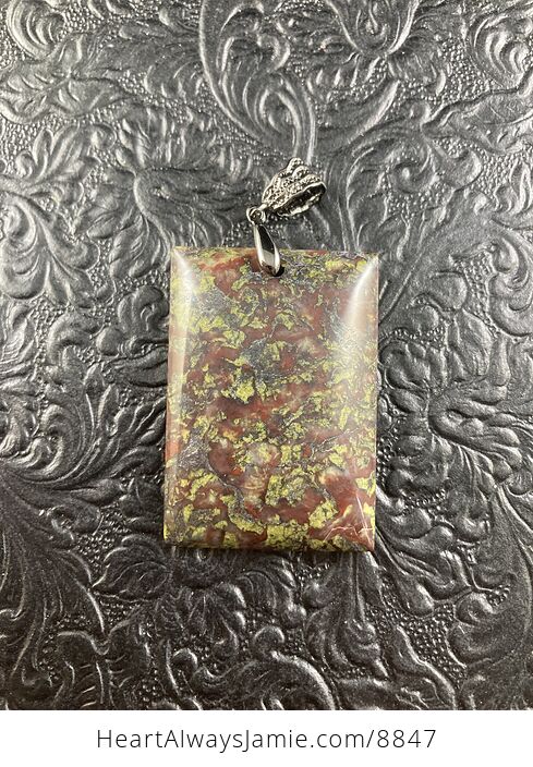 Rectangular Green and Red Dragons Blood Stone Natural Jewelry Pendant - #4SiKyiLlqe8-2