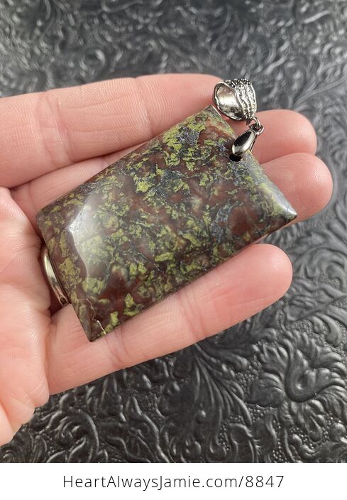 Rectangular Green and Red Dragons Blood Stone Natural Jewelry Pendant - #4SiKyiLlqe8-4