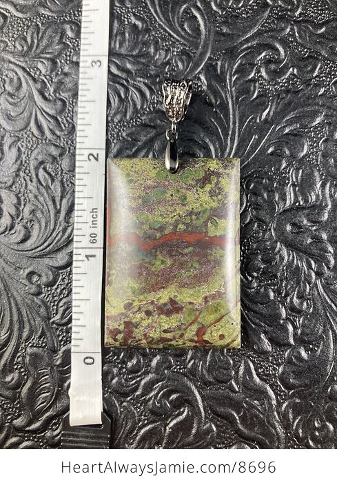 Rectangular Green and Red Dragons Blood Stone Natural Jewelry Pendant - #WMcVednXUHM-6