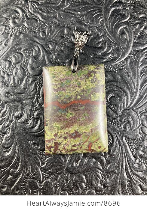 Rectangular Green and Red Dragons Blood Stone Natural Jewelry Pendant - #WMcVednXUHM-5