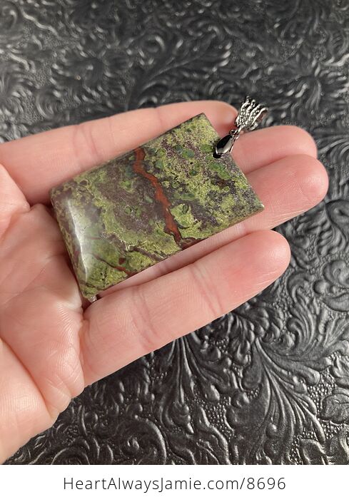 Rectangular Green and Red Dragons Blood Stone Natural Jewelry Pendant - #WMcVednXUHM-2