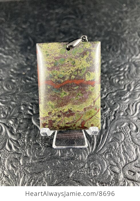 Rectangular Green and Red Dragons Blood Stone Natural Jewelry Pendant - #WMcVednXUHM-4