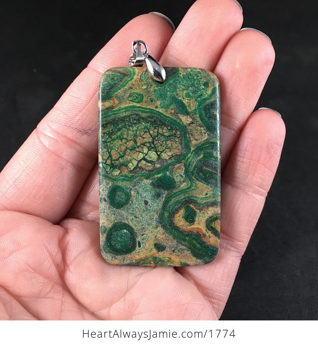 Rectangular Green and Tan Malachite Stone Pendant Necklace - #1r8XdI0e050-2