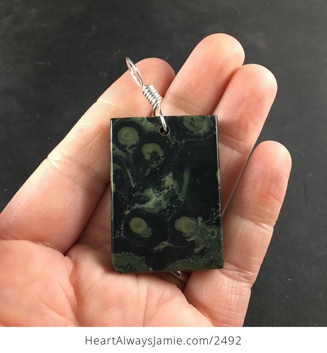 Rectangular Green Kambala Jasper Stone Pendant Necklace - #hg6z1VmmH1c-2