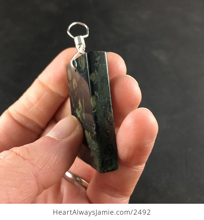 Rectangular Green Kambala Jasper Stone Pendant Necklace - #hg6z1VmmH1c-3