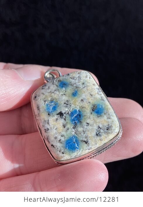 Rectangular K2 Azurite in Granite Stone Crystal Jewelry Pendant - #6kardX8a3No-3