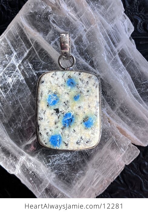 Rectangular K2 Azurite in Granite Stone Crystal Jewelry Pendant - #6kardX8a3No-6