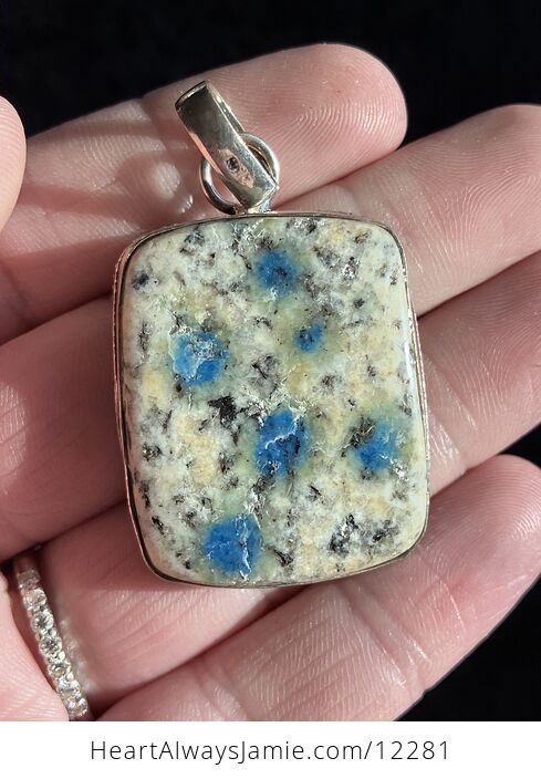 Rectangular K2 Azurite in Granite Stone Crystal Jewelry Pendant - #6kardX8a3No-1