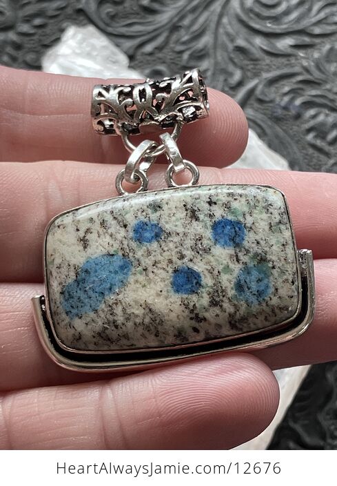 Rectangular K2 Azurite in Granite Stone Crystal Jewelry Pendant - #SWyHOwEsxTs-2