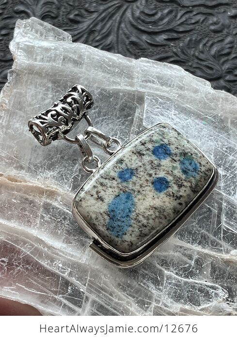 Rectangular K2 Azurite in Granite Stone Crystal Jewelry Pendant - #SWyHOwEsxTs-6