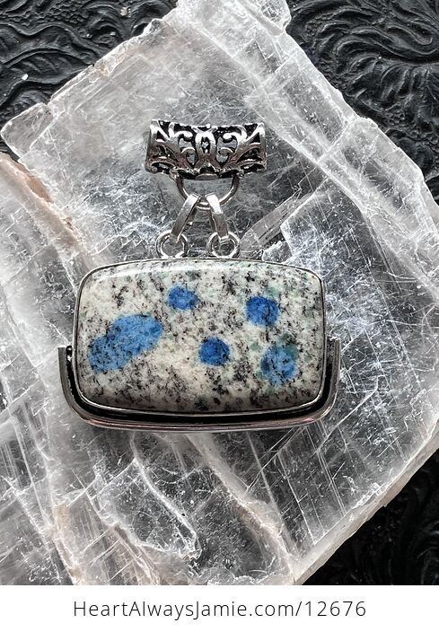 Rectangular K2 Azurite in Granite Stone Crystal Jewelry Pendant - #SWyHOwEsxTs-1