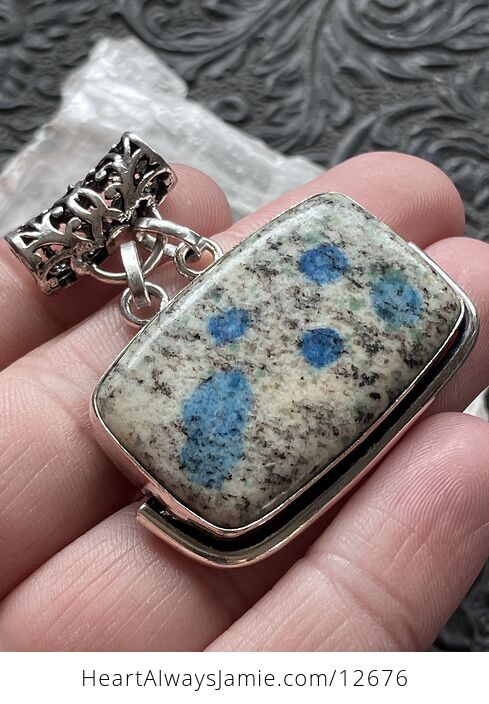 Rectangular K2 Azurite in Granite Stone Crystal Jewelry Pendant - #SWyHOwEsxTs-3