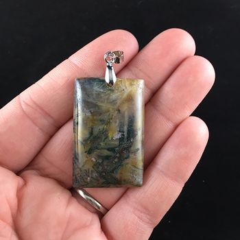 Rectangular Natural Bamboo Agate Stone Jewelry Pendant #bhM2SMNTMjs