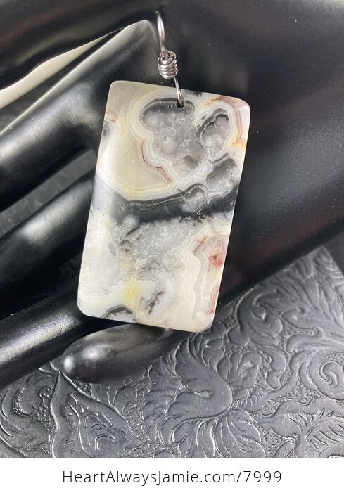 Rectangular Natural Gray Black and Yellow Crazy Lace Agate Stone Jewelry Pendant - #9ZCOMkL8wnI-7