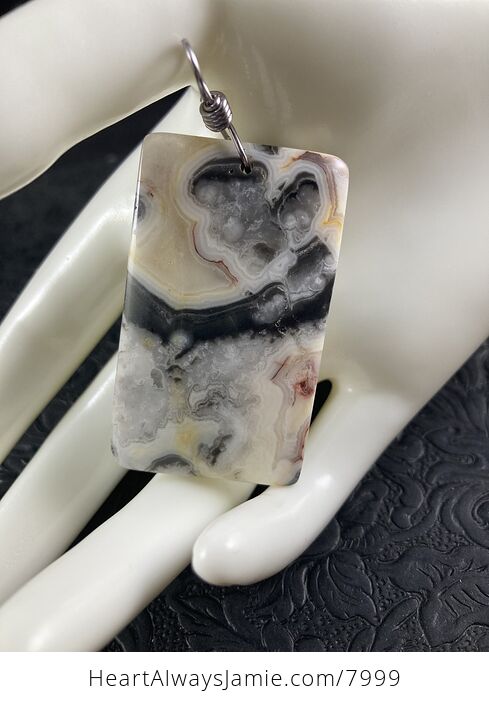 Rectangular Natural Gray Black and Yellow Crazy Lace Agate Stone Jewelry Pendant - #9ZCOMkL8wnI-6