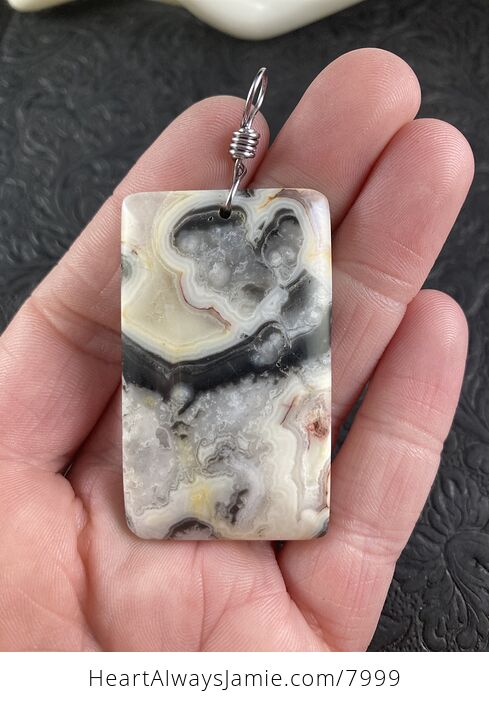 Rectangular Natural Gray Black and Yellow Crazy Lace Agate Stone Jewelry Pendant - #9ZCOMkL8wnI-1