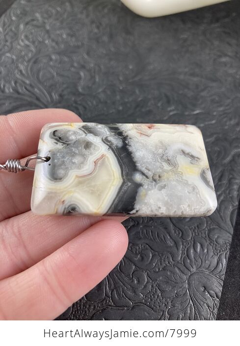Rectangular Natural Gray Black and Yellow Crazy Lace Agate Stone Jewelry Pendant - #9ZCOMkL8wnI-3