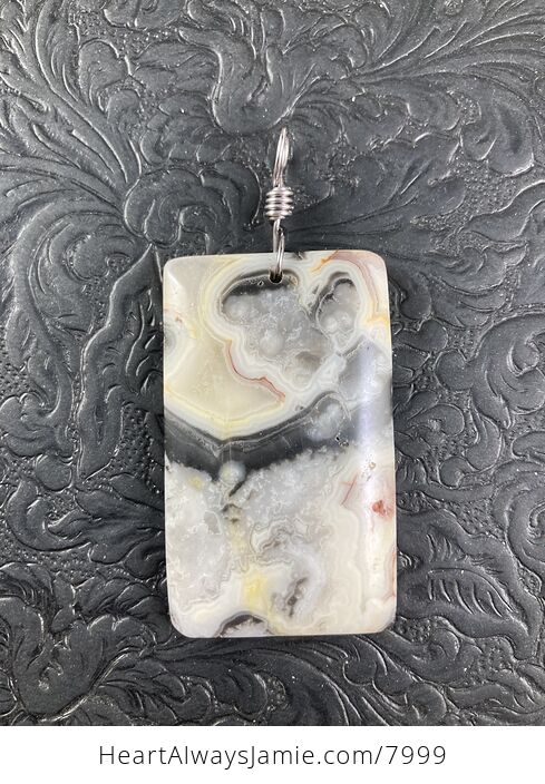 Rectangular Natural Gray Black and Yellow Crazy Lace Agate Stone Jewelry Pendant - #9ZCOMkL8wnI-4