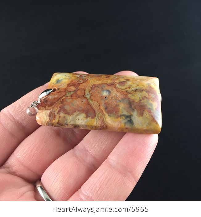 Rectangular Orange Crazy Lace Mexican Agate Stone Jewelry Pendant - #eh9wYzWFalU-4