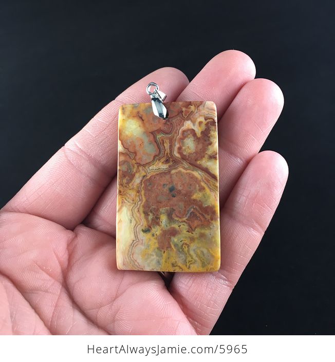 Rectangular Orange Crazy Lace Mexican Agate Stone Jewelry Pendant - #eh9wYzWFalU-6