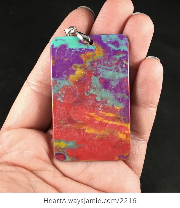 Rectangular Psychadelic Colorful Synthetic Stone Pendant Necklace - #vmwWmajrNAc-2