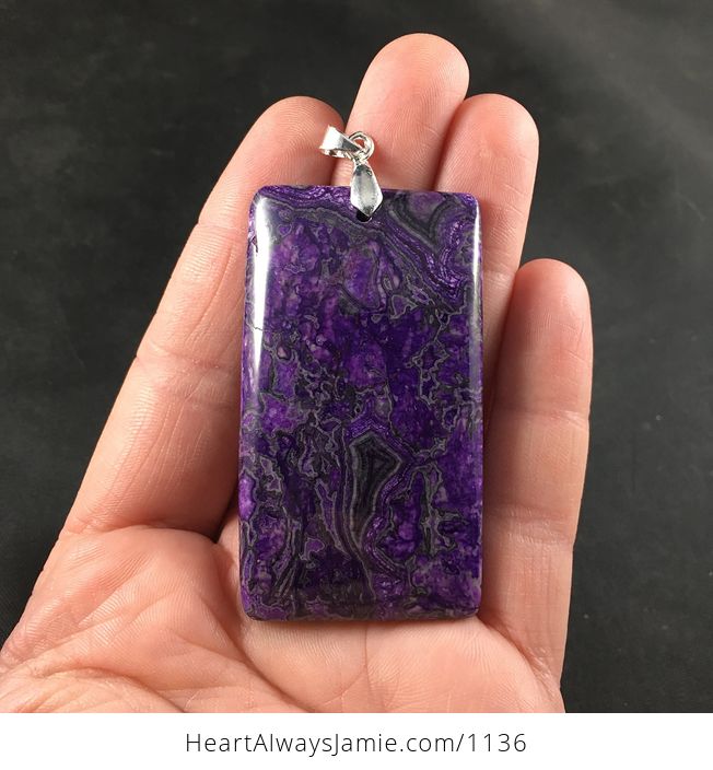 Rectangular Purple Crazy Lace Agate Stone Pendant - #kTtSYMbL3xo-1