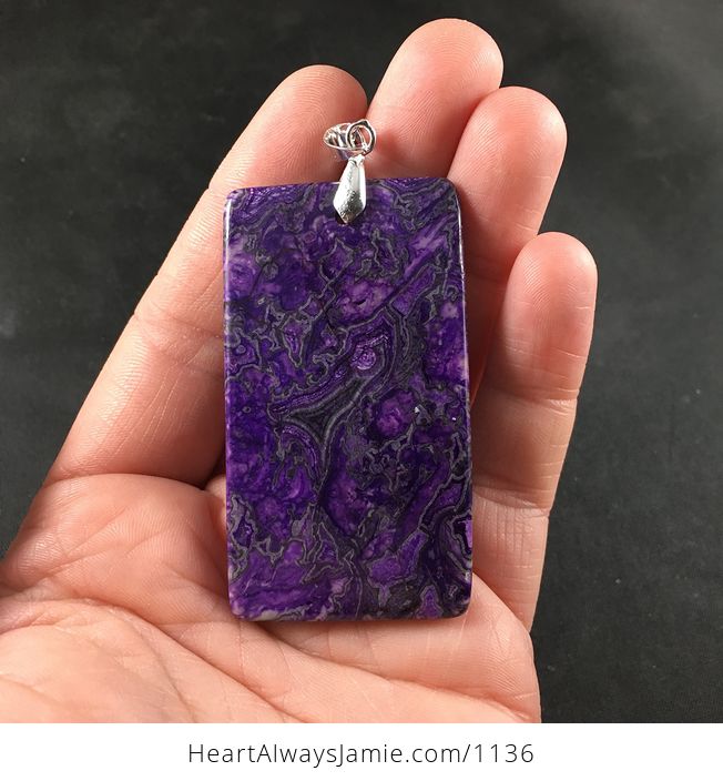 Rectangular Purple Crazy Lace Agate Stone Pendant Necklace - #kTtSYMbL3xo-2