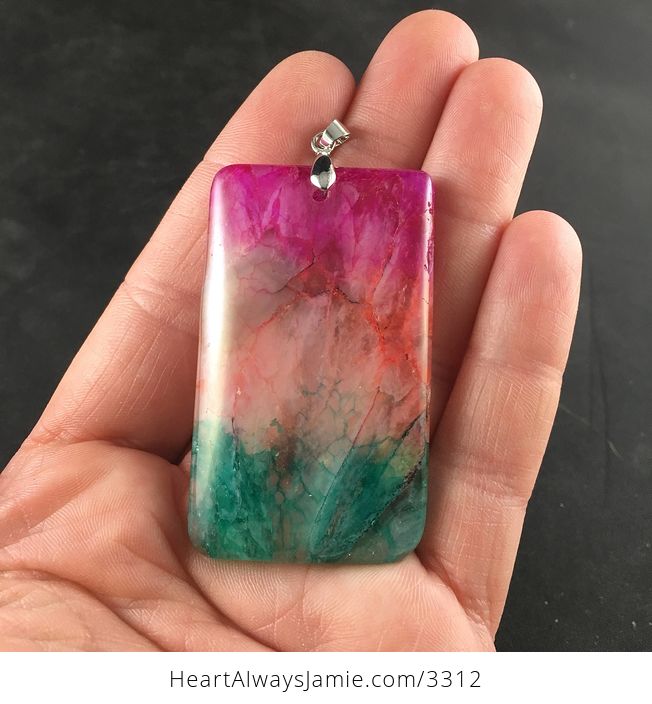 Rectangular Rainbow Druzy Stone Pendant - #vtLIjo59aRc-1