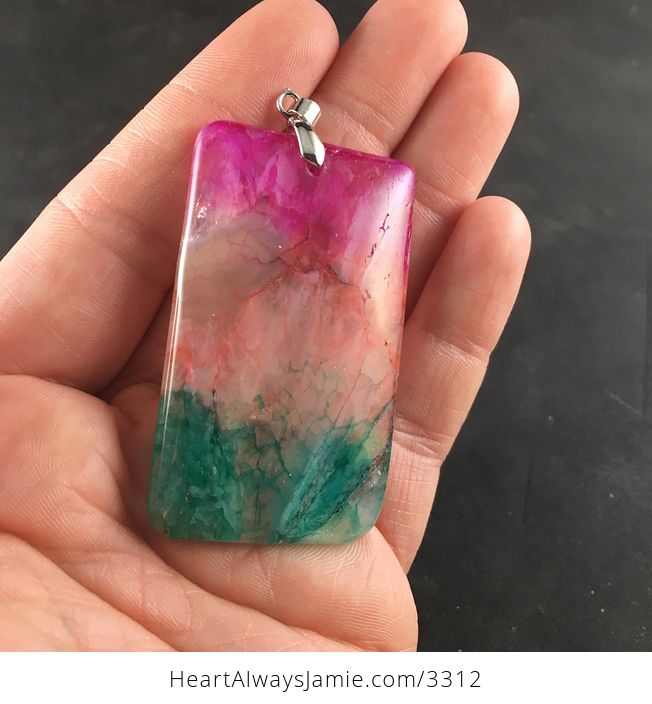 Rectangular Rainbow Druzy Stone Pendant Necklace - #vtLIjo59aRc-3