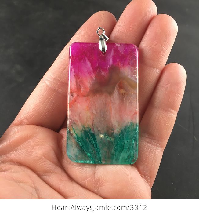 Rectangular Rainbow Druzy Stone Pendant Necklace - #vtLIjo59aRc-5