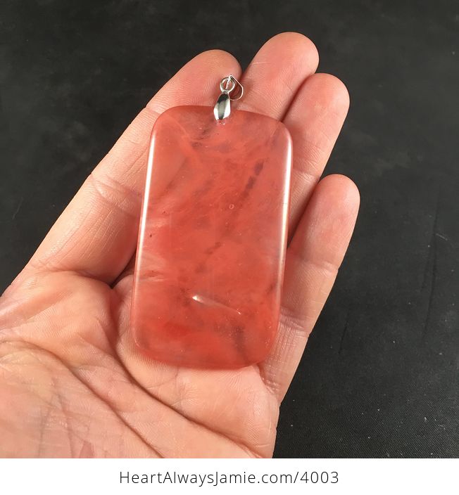 Rectangular Semi Transparent Pink Cherry Quartz Stone Pendant Jewelry - #YqjBImJFCpM-1