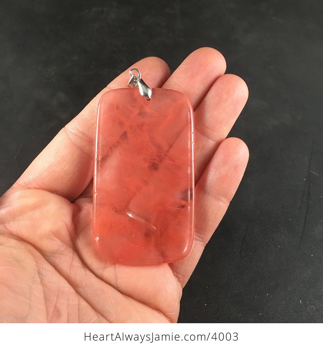 Rectangular Semi Transparent Pink Cherry Quartz Stone Pendant Necklace Jewelry - #YqjBImJFCpM-3