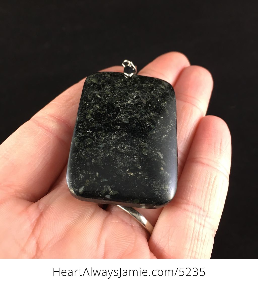 Rectangular Sparkly Black Jasper Stone Jewelry Pendant #ING9ri5nGhE