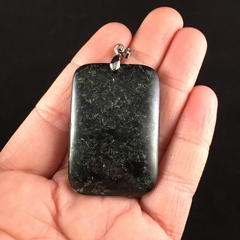 Rectangular Sparkly Black Jasper Stone Jewelry Pendant #ING9ri5nGhE