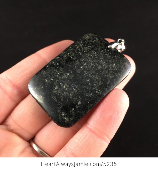 Rectangular Sparkly Black Jasper Stone Jewelry Pendant - #ING9ri5nGhE-3