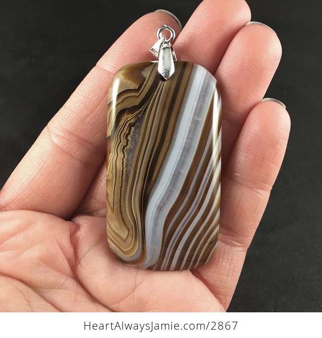Rectangular Striped Brown and White Drusy Stone Pendant Necklace - #HFtMP4iKmxo-2