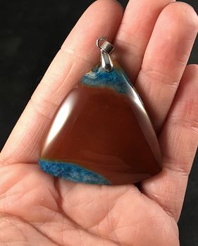Red and Brown and Blue Triangular Druzy Agate Stone Pendant #Mx528tQJVpU